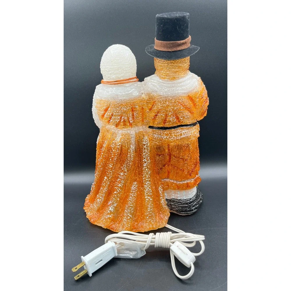 Iced Blow Mold-Style Acrylic Lamp Pilgrim Couple Thanksgiving Harvest Autumn 14